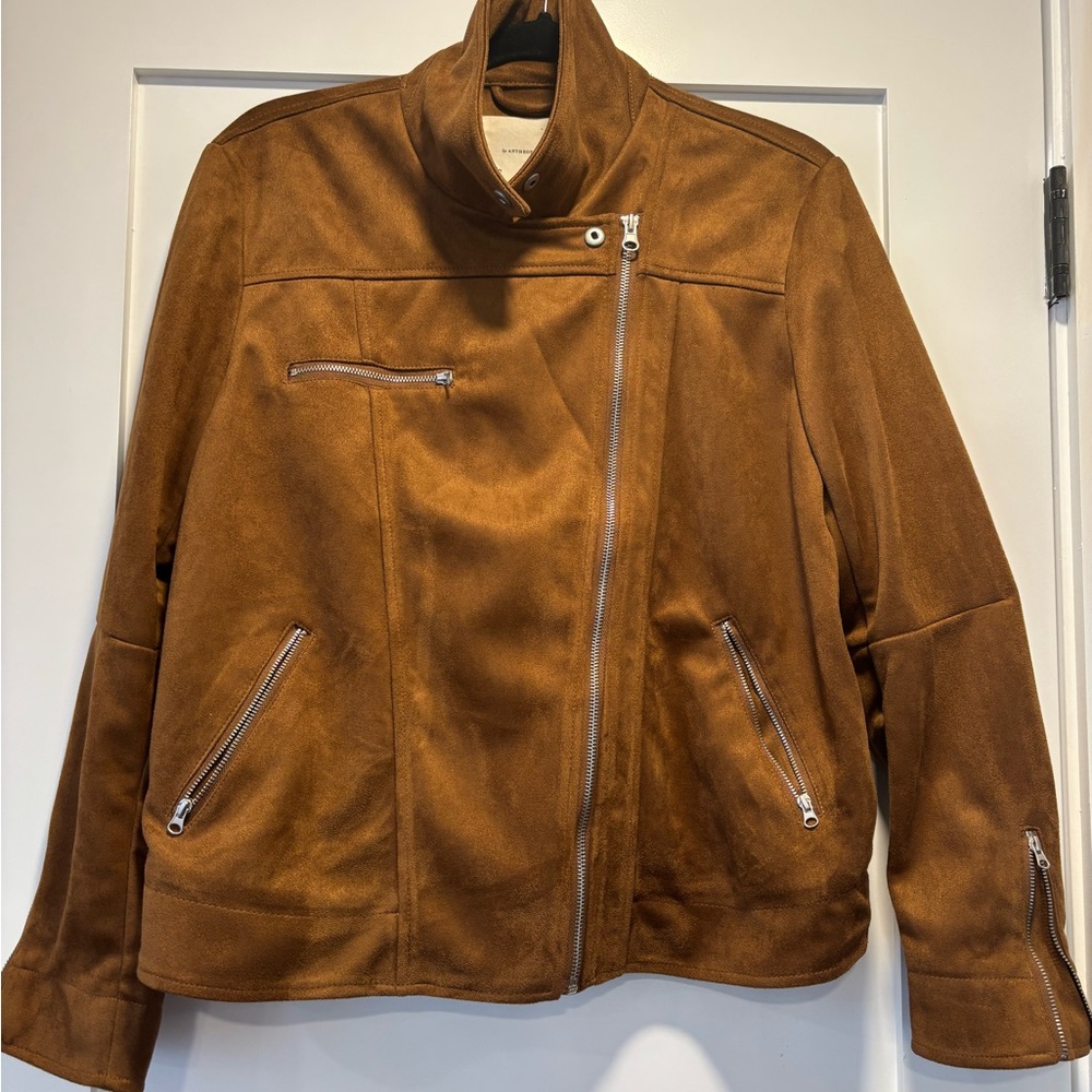 Anthropologie Brown Suede Jacket with Zipper Detail